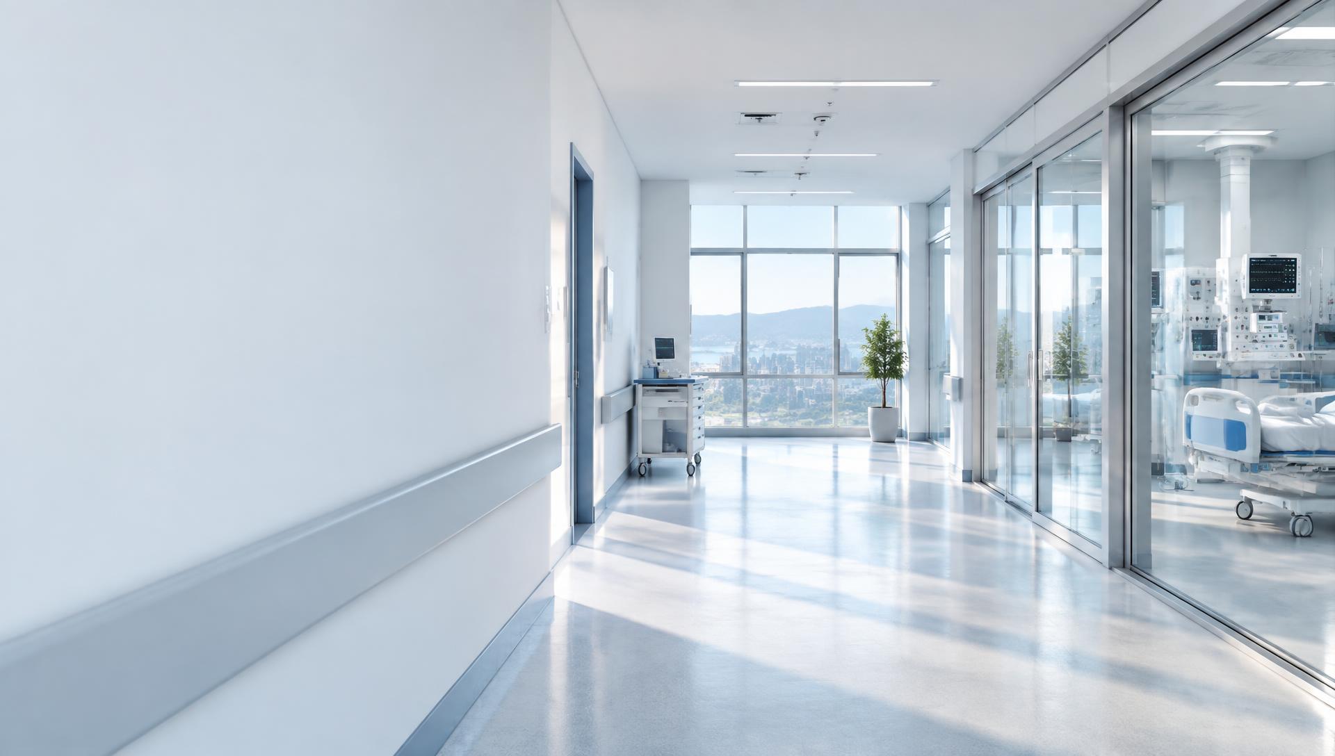 Modern hospital corridor with clinical technology